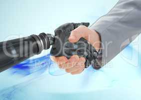 Business man shaking hands with robot
