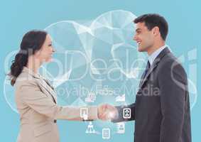 Businessman shaking hands with businesswoman