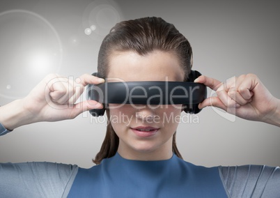 Woman using virtual reality headset