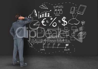 Digitally generated image of business professional looking at the blackboard