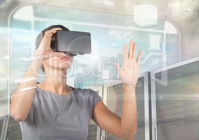 Woman using virtual reality headset