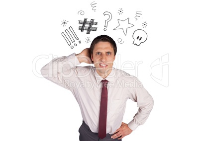 Digital composite image of a confused businessman