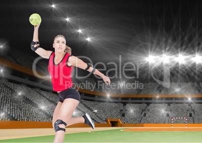 Player playing handball in stadium