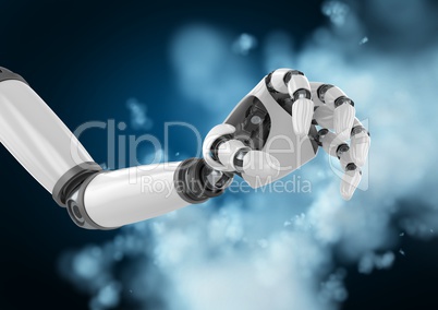 Robot hand against digitally generated   background