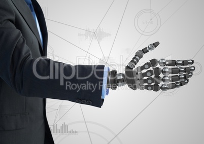 Businessman with robotic hand against white background