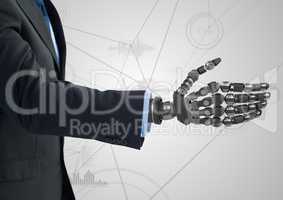 Businessman with robotic hand against white background