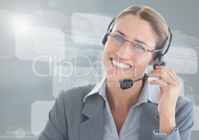 Close-up of businesswoman talking on headset