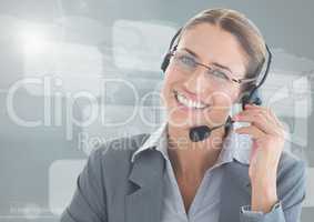 Close-up of businesswoman talking on headset