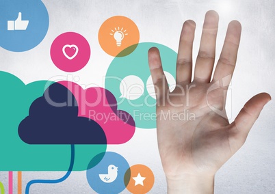 Hand gesturing against cloud computing concept