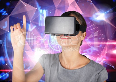 Smiling woman using virtual really headset