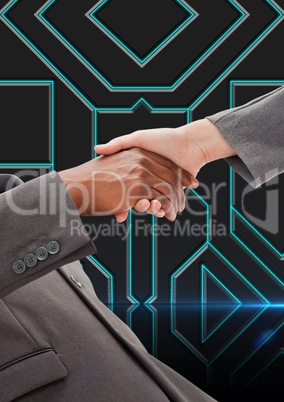 Business professionals shaking hands against digital background