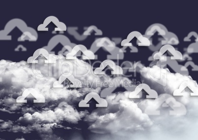 Connecting icons in clouds and sky