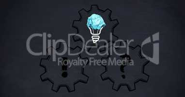 Conceptual image of bulb with crumpled paper and gear icon