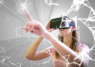 Woman using virtual reality headset