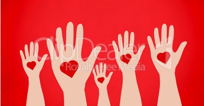 Conceptual image of charity against red background