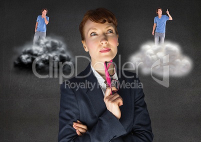 Businesswoman confused between being good or bad conscience