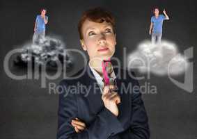 Businesswoman confused between being good or bad conscience