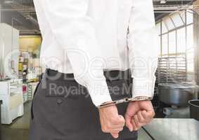 Businessman hands in handcuffs