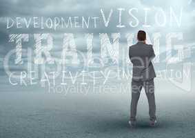 Rear view of businessman looking at motivational concept