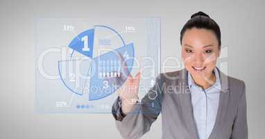 Business woman touching digitally generated pie chart