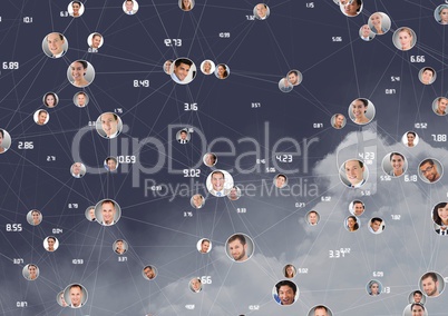 Conceptual image of connecting icons with various human faces