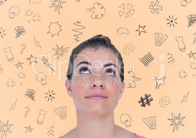 Digital composite image of a thoughtful woman