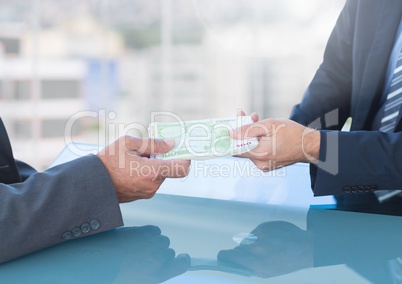 Corrupt businessman hands giving & receiving money