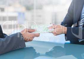 Corrupt businessman hands giving & receiving money