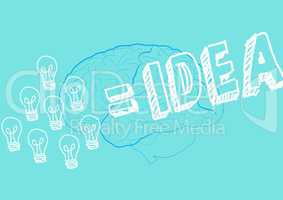 Innovative bulb and brain drawn on green background with text idea