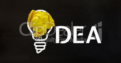 Conceptual image of bulb with crumpled paper and text