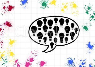 Speech bubble with light bulb and paint stroke