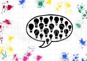 Speech bubble with light bulb and paint stroke