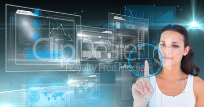 Digital composite image of a woman touching interface design