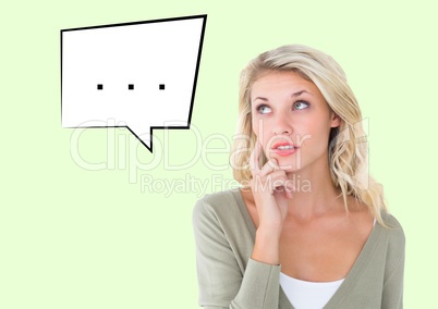 Thoughtful woman looking at speech bubble icon