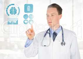 Doctor touching icons on digital screen