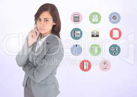 Portrait of thoughtful businesswoman with various applications