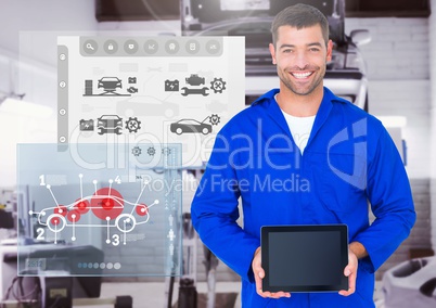 Portrait of a confident automobile mechanic holding digital tablet
