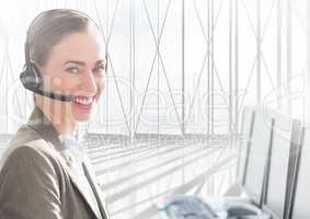 Smiling customer service woman working in office