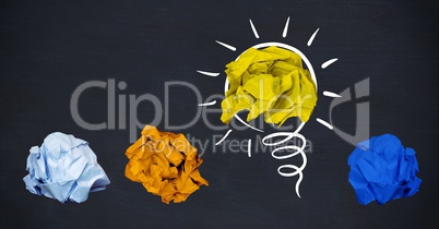 Conceptual image of colorful crumpled paper forming light bulb