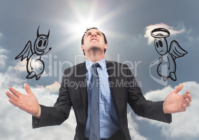 Digital composite image of businessman with angel and demon