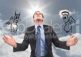 Digital composite image of businessman with angel and demon