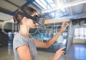 Woman using virtual reality headset