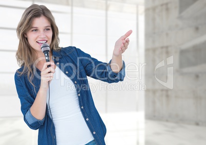 Woman speaking on microphone