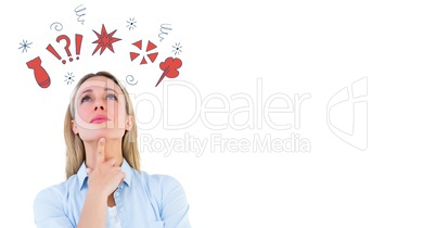 Digital composite image of a woman with cursing doodles