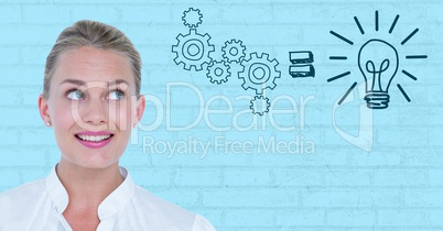 Digital composite image of businesswoman getting and idea