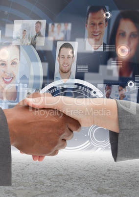 Close-up of businessman and woman shaking hands each other