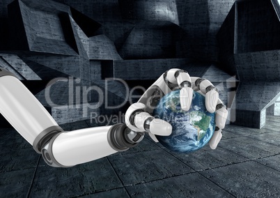 Robot hand holding globe