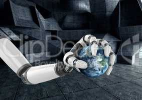 Robot hand holding globe