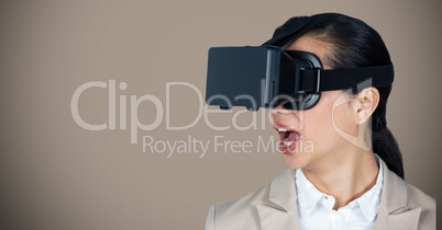 Businesswoman using virtual reality headset