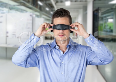 Man using virtual reality glasses